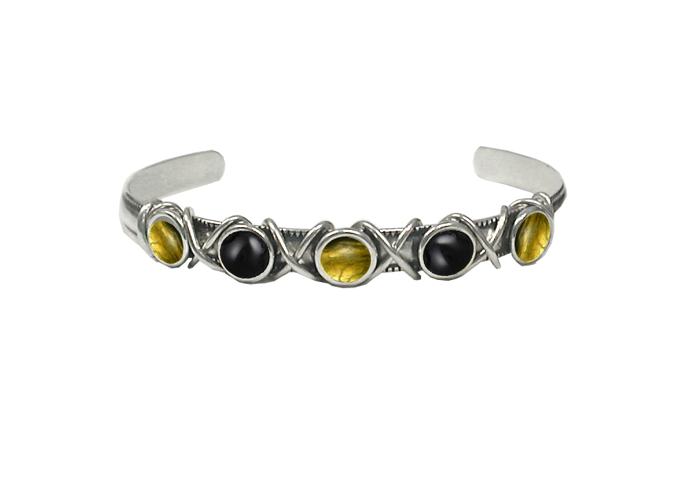 Sterling Silver Cuff Bracelet With Citrine And Black Onyx